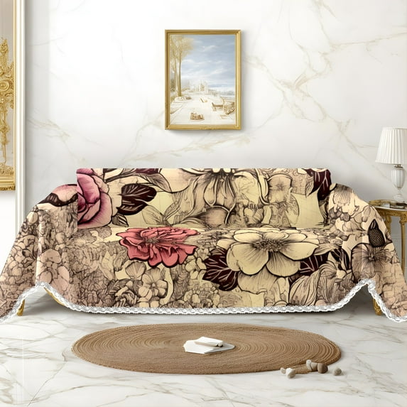 Throw Sofa Cover Soft Washable Decorative Couch Covers for 3 Cushion with Tassels Furniture Protector for Pets and Kids 71x102in