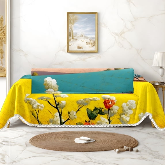 Throw Sofa Cover Soft Washable Decorative Couch Covers for 3 Cushion with Tassels Furniture Protector for Pets and Kids 71x102in