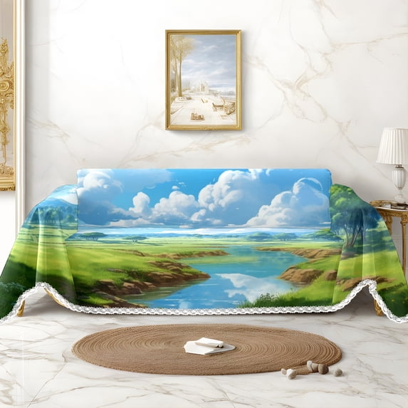 Throw Sofa Cover Soft Washable Decorative Couch Covers for 3 Cushion with Tassels Furniture Protector for Pets and Kids 71x118in