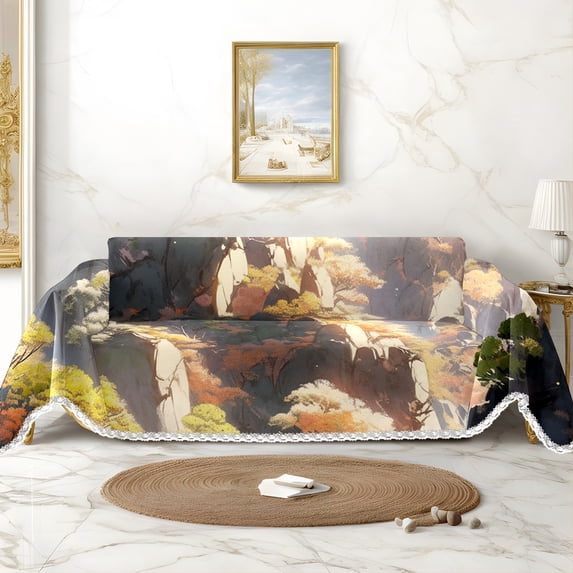 Throw Sofa Cover Soft Washable Decorative Couch Covers for 3 Cushion with Tassels Furniture Protector for Pets and Kids 71x118in