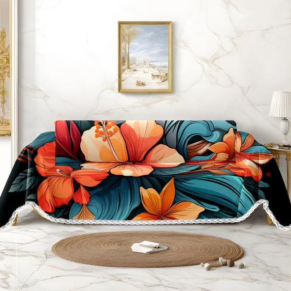 Throw Sofa Cover Soft Washable Decorative Couch Covers for 3 Cushion with Tassels Furniture Protector for Pets and Kids 71x118in