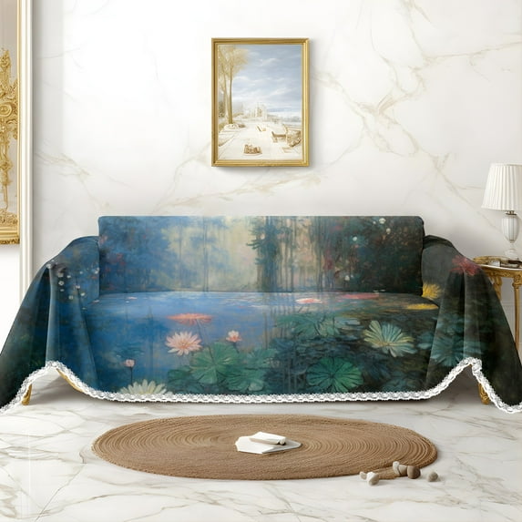 Throw Sofa Cover Soft Washable Decorative Couch Covers for 3 Cushion with Tassels Furniture Protector for Pets and Kids 71x91in