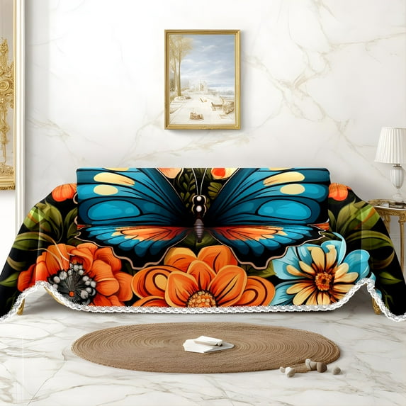 Throw Sofa Cover Soft Washable Decorative Couch Covers for 3 Cushion with Tassels Furniture Protector for Pets and Kids 71x91in