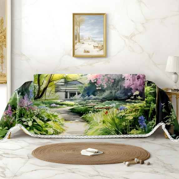 Throw Sofa Cover Soft Washable Decorative Couch Covers for 3 Cushion with Tassels Furniture Protector for Pets and Kids 71x91in