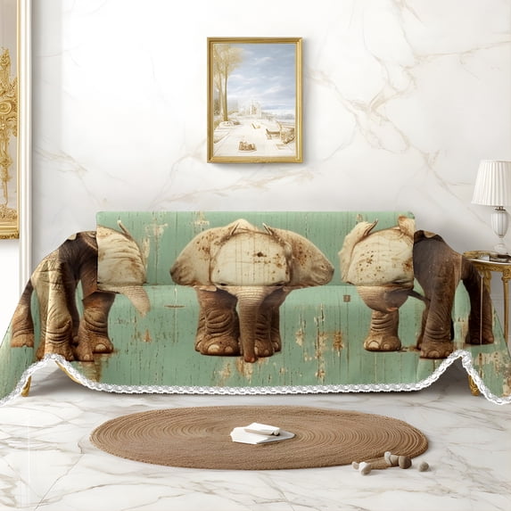 Throw Sofa Cover Soft Washable Decorative Couch Covers for 3 Cushion with Tassels Furniture Protector for Pets and Kids 91x134in