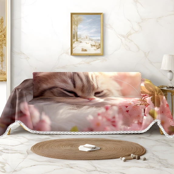 Throw Sofa Cover Soft Washable Decorative Couch Covers for 3 Cushion with Tassels Furniture Protector for Pets and Kids 91x134in