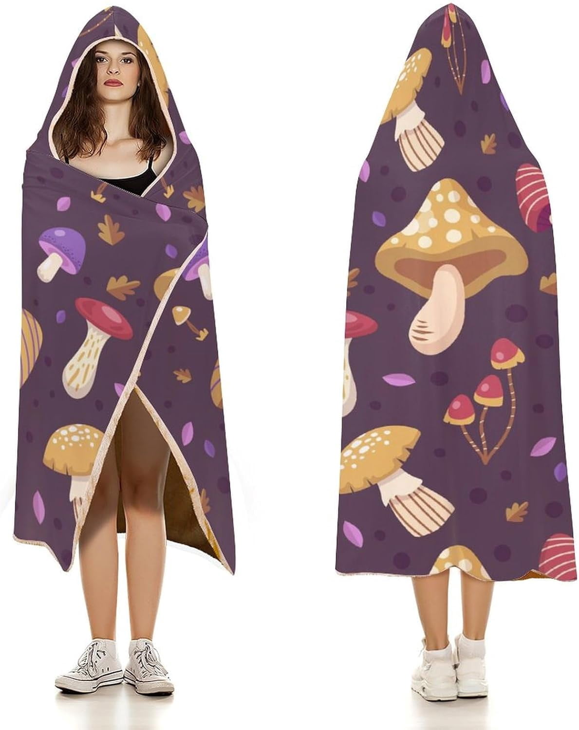 Throw Wearable Blanket Hoodie Onesie Soft Sleeping Bag Cloak Wrap Cape Cute Mushroom Autumn Gift for Adult Kids Plush Velvet 50x60 in Nature Wild Forest