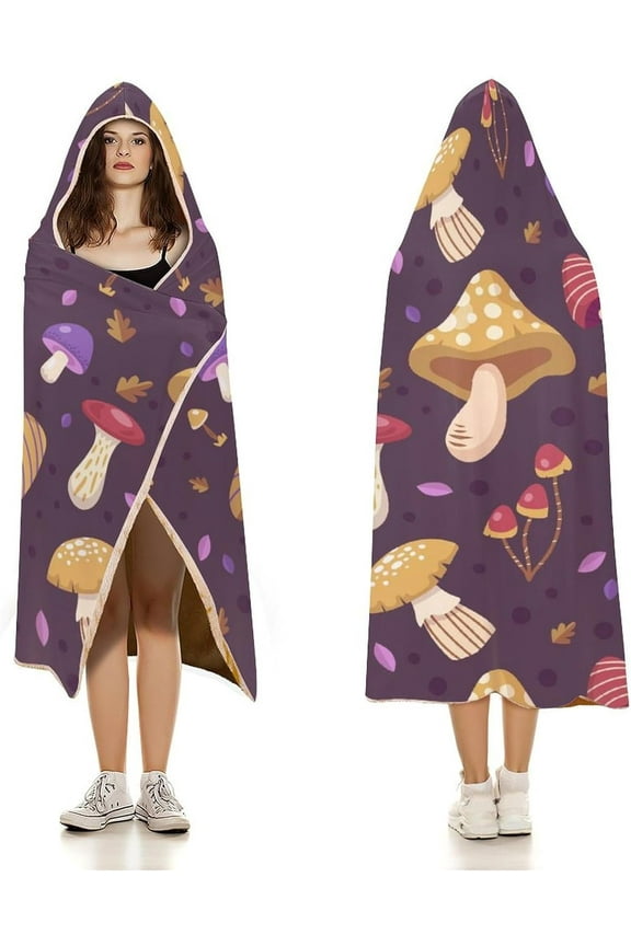 Throw Wearable Blanket Hoodie Onesie Soft Sleeping Bag Cloak Wrap Cape Cute Mushroom Autumn Gift for Adult Kids Plush Velvet 50x60 in Nature Wild Forest