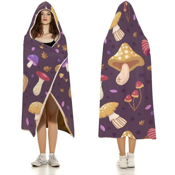Throw Wearable Blanket Hoodie Onesie Soft Sleeping Bag Cloak Wrap Cape Cute Mushroom Autumn Gift for Adult Kids Plush Velvet 50x60 in Nature Wild Forest