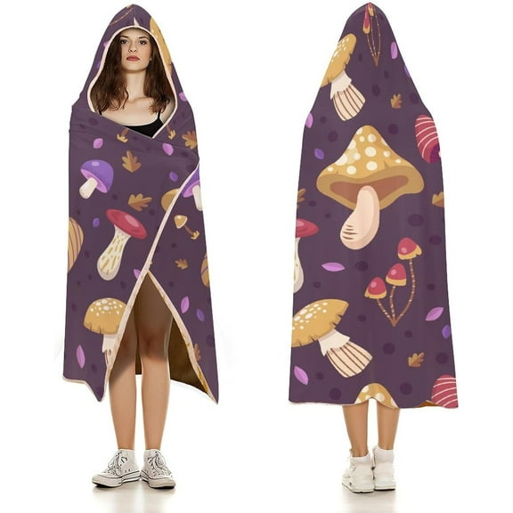 Throw Wearable Blanket Hoodie Onesie Soft Sleeping Bag Cloak Wrap Cape Cute Mushroom Autumn Gift for Adult Kids Plush Velvet 50x60 in Nature Wild Forest