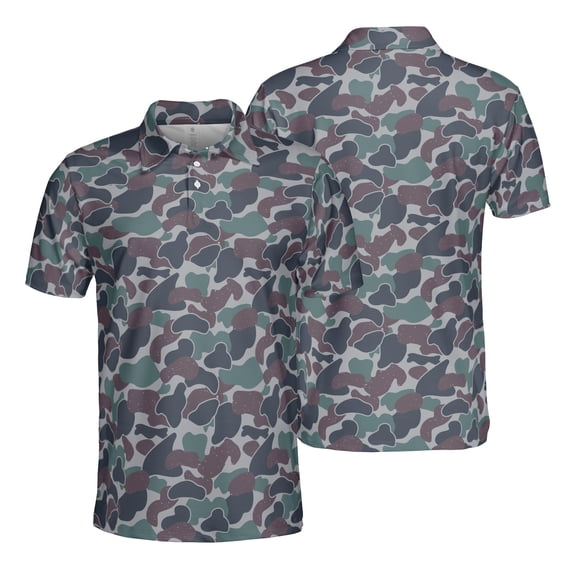 Throwback Camo Polo Shirt for Men Short Sleeve Outdoors Fishing Hunting