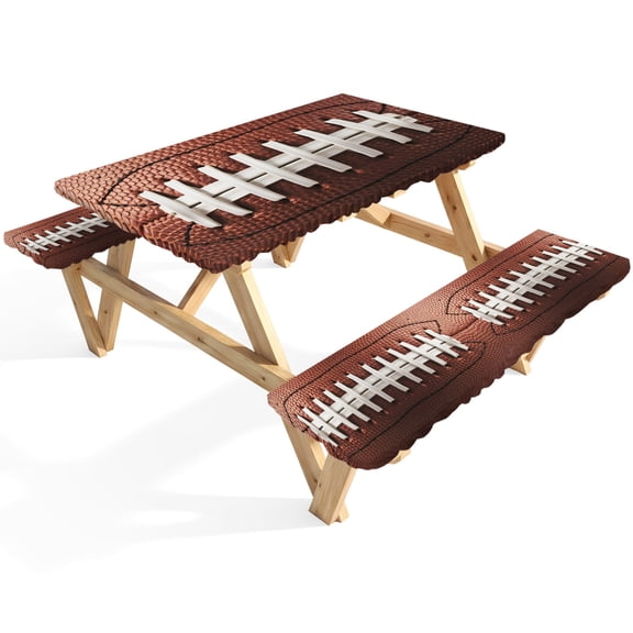 Throwback Football Picnic Table Cover with Bench Covers Vintage American Football Sports Rugby Waterproof Fitted Picnic Tablecloth 3 Pieces Set Table Cloth for Outdoor Camping Garden BBQ