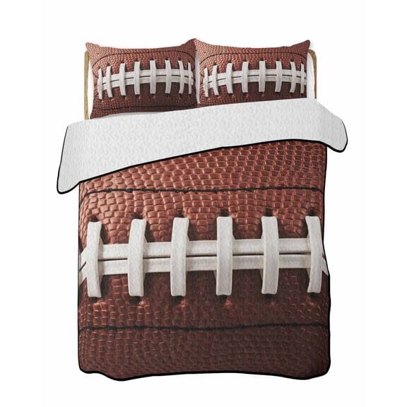 Throwback Football Quilts Bedding Set Queen Size Vintage American Football Sports Rugby Lightweight Quilted Bedspread 3 Piece Bed Quilt with 2 Pillow Shams All Season for Bedroom 78" x 90"