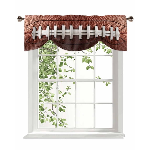 Throwback Football Tie Up Valances Curtain, Adjustable Kitchen Vintage American Football Sports Rugby Valances for Windows Decor, Rod Pocket Short Curtains Set for Bedroom/Bathroom, 54"x18"