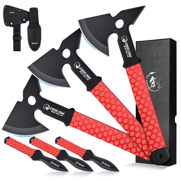 Throwing Axe Set - 6PCS Full Tang Throwing Hatchet with TPR Rubber Sleeve and Protective Sheaths for Recreation and Competition Game