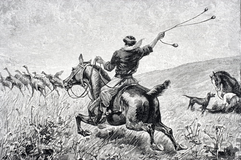 Throwing The Bolas Engraving From Journal Of Researches By Charles Darwin Published By Nelson & Sons 1890 Canvas Art - Ken Welsh Design Pics (34 x 22)
