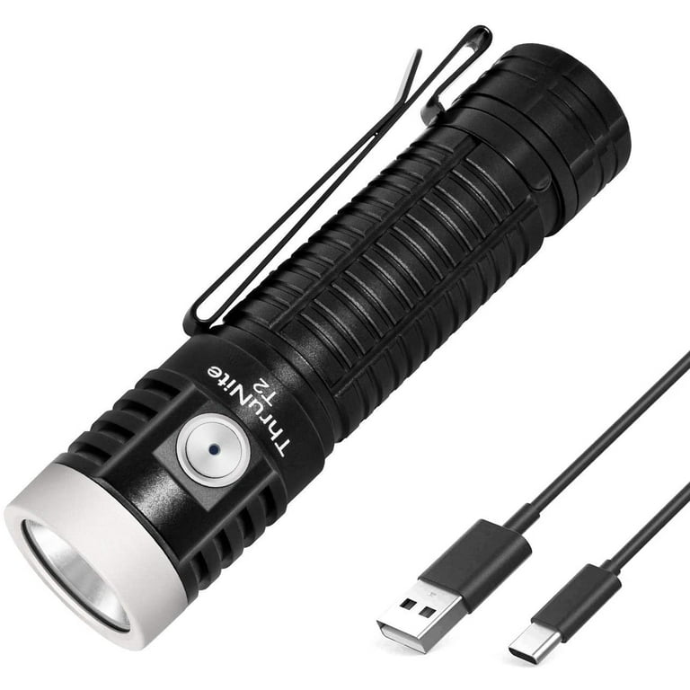ThruNite T2 LED Rechargeable Flashlight High 3757 Lumens High Performance XHP70 Neutral White LED USB Type C Fast Charging Bright Flashlight for
