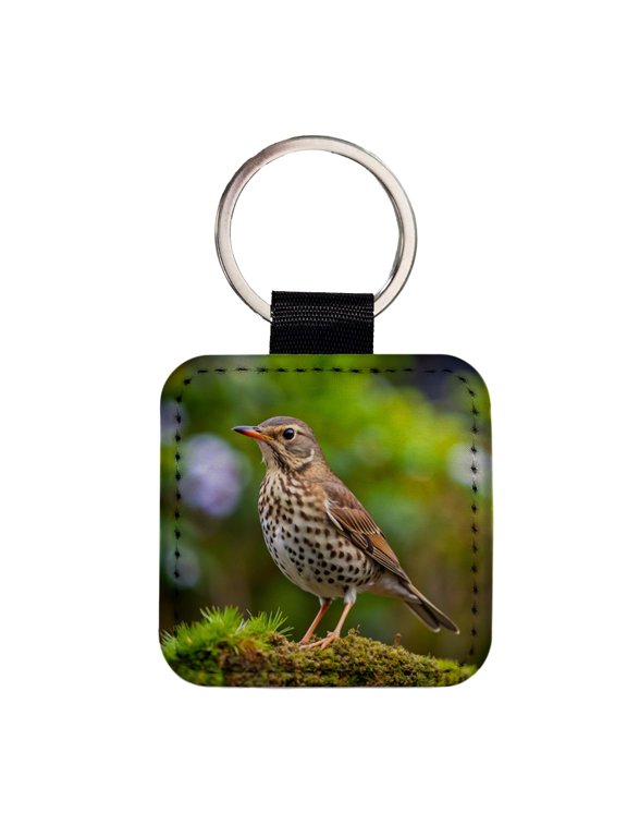 Thrush Bird Backyard Bird Faux Leather Square Keychain