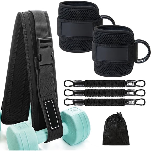 Thrust Belt for Weights and Ankle Resistance Bands with Cuffs for Working Out, Thrust Belt for Dumbbells Heavy, Kettlebells, Plates,, and Booty Builder, Glute Bridge Band