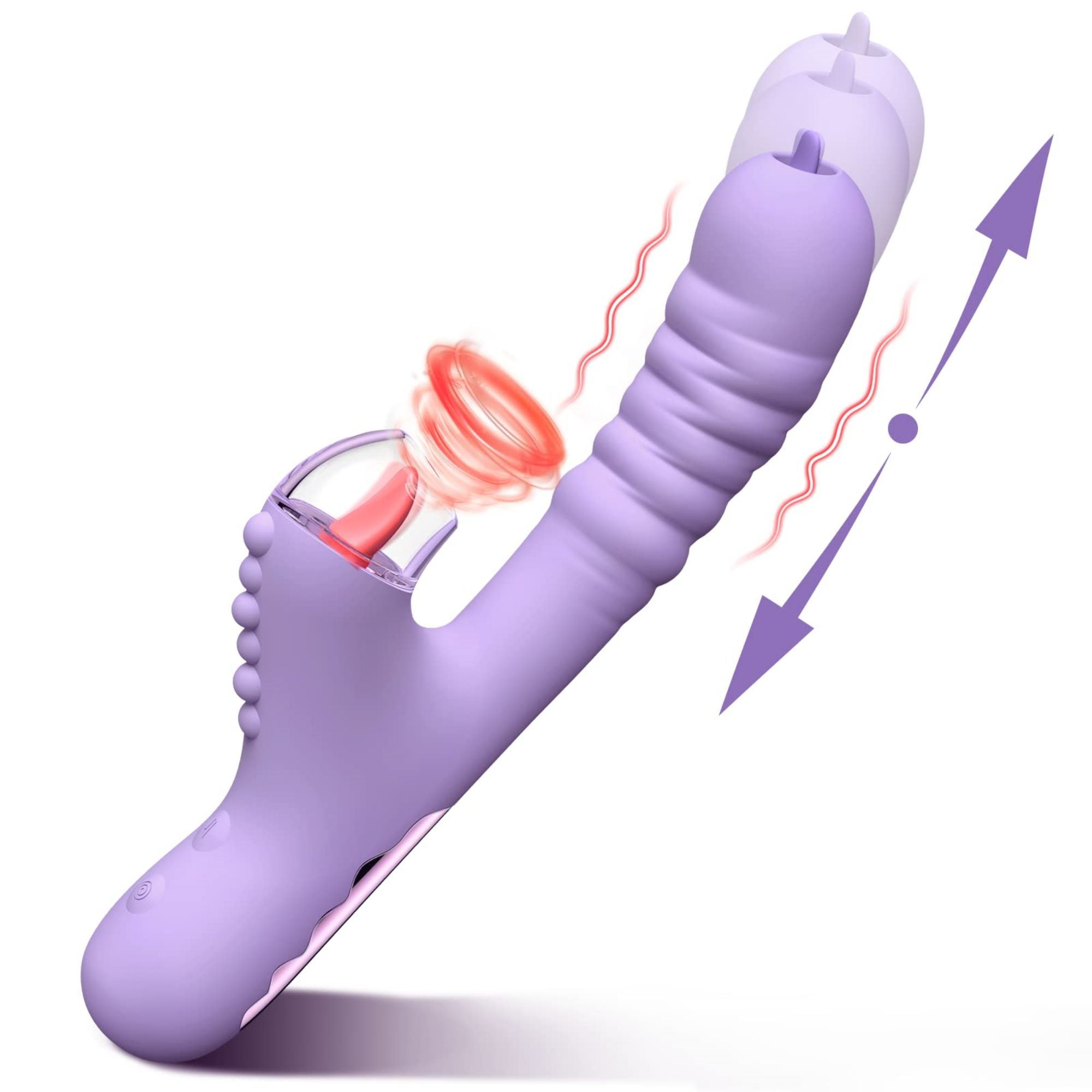 Thrusting Dildo Rabbit Vibrator for Women, 9.5 inch Licking Tongue G Spot Sex Toy with 8 Vibrations and Thrusting Modes for Adult Sex Toys, Purple