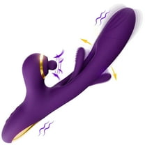 Thrusting Dildo Vibrator Sex Toys for Women, KERERO 3 in 1 G Spot Vibrators with 7 Tapping, 7 Vibrating & 7 Flapping Patterns, Rabbit Vibrator Women Adult Toys（ Purple）