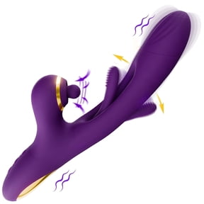 Thrusting Dildo Vibrator Sex Toys for Women, KERERO 3 in 1 G Spot Vibrators with 7 Tapping, 7 Vibrating & 7 Flapping Patterns, Rabbit Vibrator Women Adult Toys（ Purple）