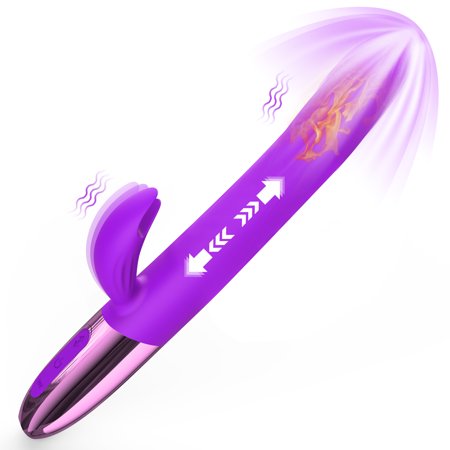 Thrusting Rabbit Vibrator with Heating Function, FIDECH 9.4" Female G Spot Vibrators Dildo for Women with Clitoral Stimulator Massager, Adult Sex Toys for Women (Purple)