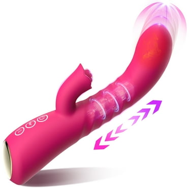 Thrusting Rabbit Vibrators for Women - G Spot Vibrator Sex Toys with 10 Vibrations & 10 Tongue Licking & 3 Telescopic Modes & Heating Function, Adult Thrusting Dildo for Female Couples Games