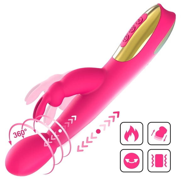 Telescoping & Rotating,10 Vibration Modes Heating G-Spot Rabbit Vibrator,for Women Couples C-Spot Stimulator Adult Sex Toys-Rose Red