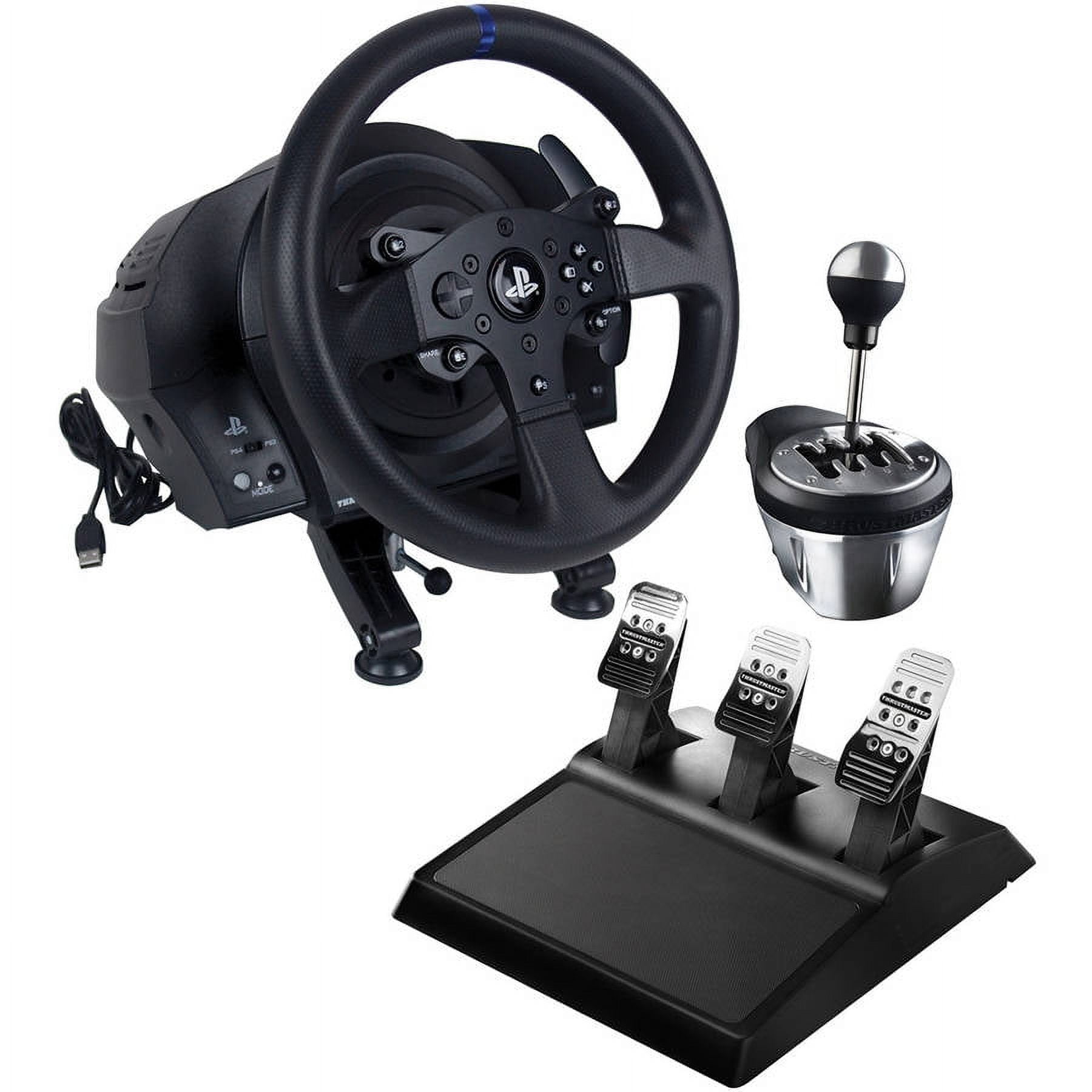 Thrustmaster 4169072 PS4 T300 Wheel, 4060059 TH8A Add-On Gearbox Shifter  and 4060056 T3PA Wide 3-Pedal Set 