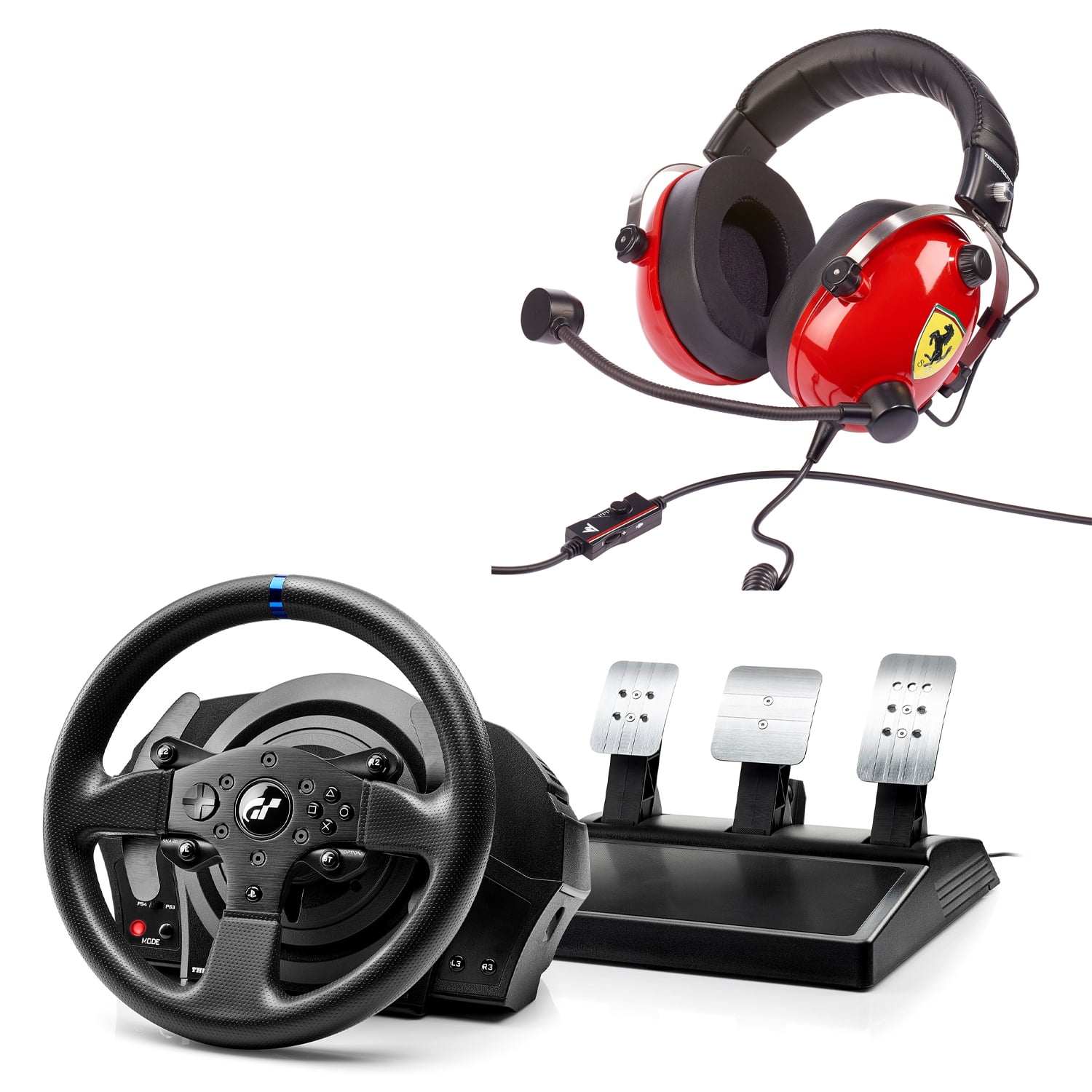 Thrustmaster, T.Racing Scuderia Ferrari 02337 Red T300RS GT Wheel, & + 4, Black, Headset PlayStation