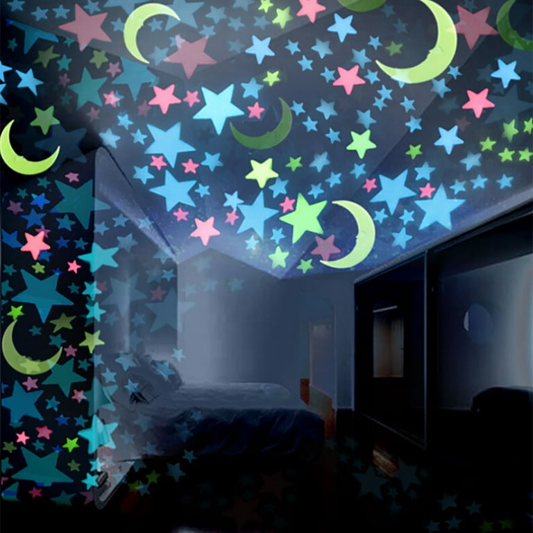 Thsue 100PC Kids Bedroom Fluorescent Glow In The Dark Stars Moons Wall  Stickers