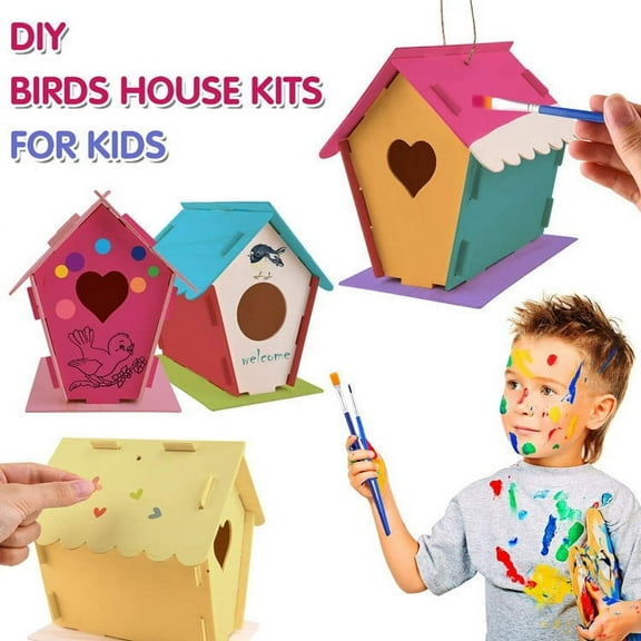 Thsue Crafts for Kids Ages 4-8 2Pack DIY Bird House Kit Build and Paint Birdhous 30ml