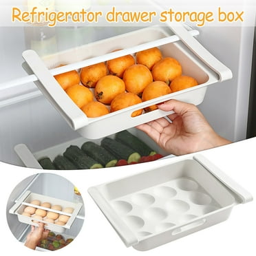 Thsue Fridge Egg Holder, Pull Out Refrigerator Drawer Organizers Fridge Shelf Holder Storage Box Adjustable Snap On Refrigerator Egg Storage Box Container Eggs Tray for 12 Eggs