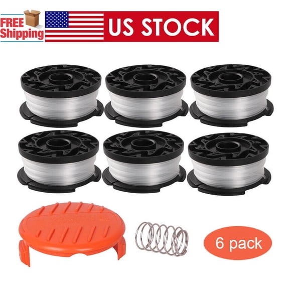 Thten AF-100 String Trimmer Spool Replacement for Black and Decker 30ft 0.065" Refills Line Auto Feed Single Weed Eater,GH600 GH900 Edger with RC-100-P Spool Cap Covers (6 Spools, 1 Cap,1 Spring)