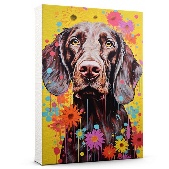 Thuan German Wirehaired Pointer Dog Flower Art Print Canvas, Wall art Painting Decor, Puppy Pop Art Home Decor Artwork For Bedroom Living Room Bathroom Decor, Puppies Colorful Photo
