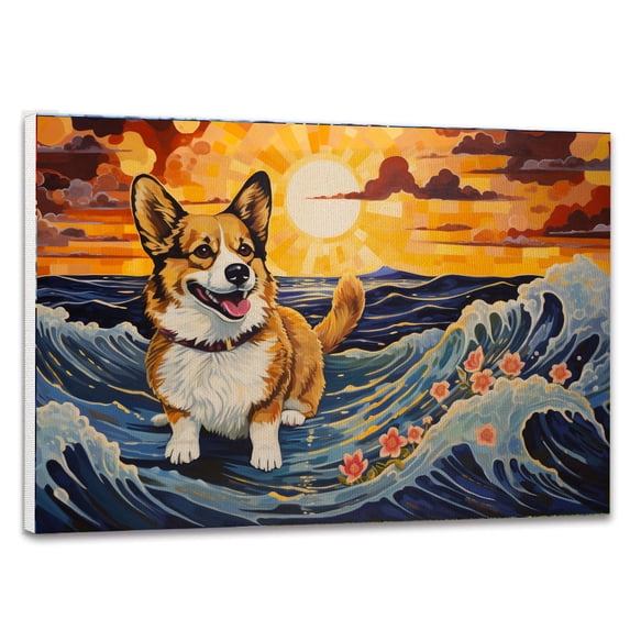 Thuan Pembroke Welsh Corgi Dog Art Print Canvas, Dog Canvas Wall Art Painting Decor, Dog Pop Art Home Decor Artwork For Bedroom Living Room Bathroom decor
