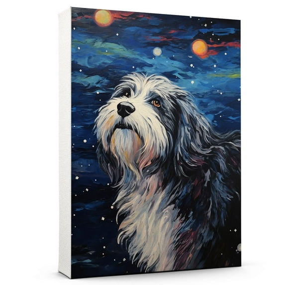 Thuan Polish Lowland Sheepdog Dog Art Van Gogh-Inspired - Contemporary Abstract Modern Dog Wall Decor - Dog Painting Canvas Canvas Print 11x17 inches Unframed