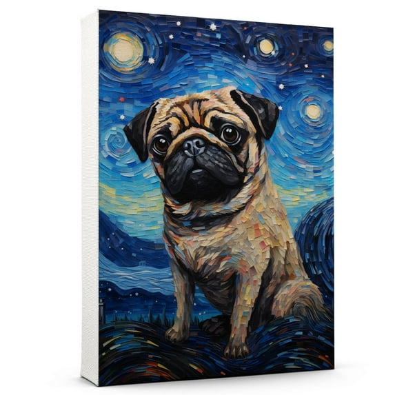 Thuan Pug Dog Art Van Gogh-Inspired - Contemporary Abstract Modern Dog Wall Decor - Dog Painting Canvas Canvas Print 11x17 inches Unframed
