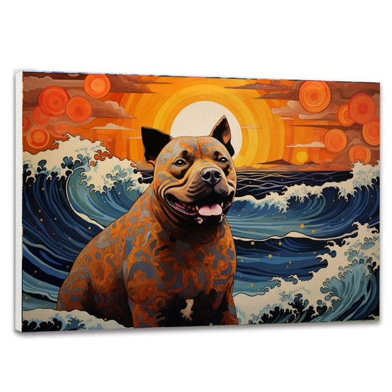 Thuan Staffordshire Bull Terrier Dog Art Print Canvas, Dog Canvas Wall Art Painting Decor, Dog Pop Art Home Decor Artwork For Bedroom Living Room Bathroom decor