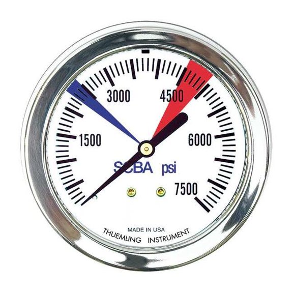 Thuemling Pressure Gauge,0 to 7500 psi,2-1/2" Dial SC-SCBA-7500-color zone