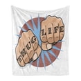 thumbnail image 1 of Thug Life Soft Flannel Fleece Throw Blanket, Vintage Pop Art Punching Fists Comic Book Illustration Gangster Tattoo Message, Cozy Plush for Indoor and Outdoor Use, 50" x 70", Multicolor, by Ambesonne, 1 of 6