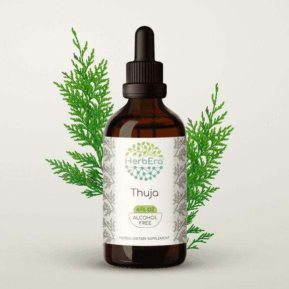 HerbEra Thuja Tincture, Herbal Dietary Supplement for Immune Support, Thuja (Thuja plicata) Dried Leaf Extract, Natural, Alcohol-Free, Drops 4 oz
