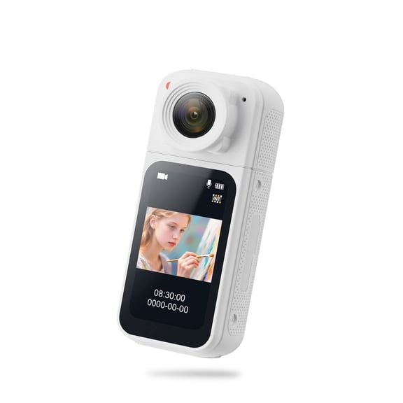 Thumb Action Camera 1080P HD video 180-Degree Lens Rotation 1.47IPS Display with 128G memory cardWhite