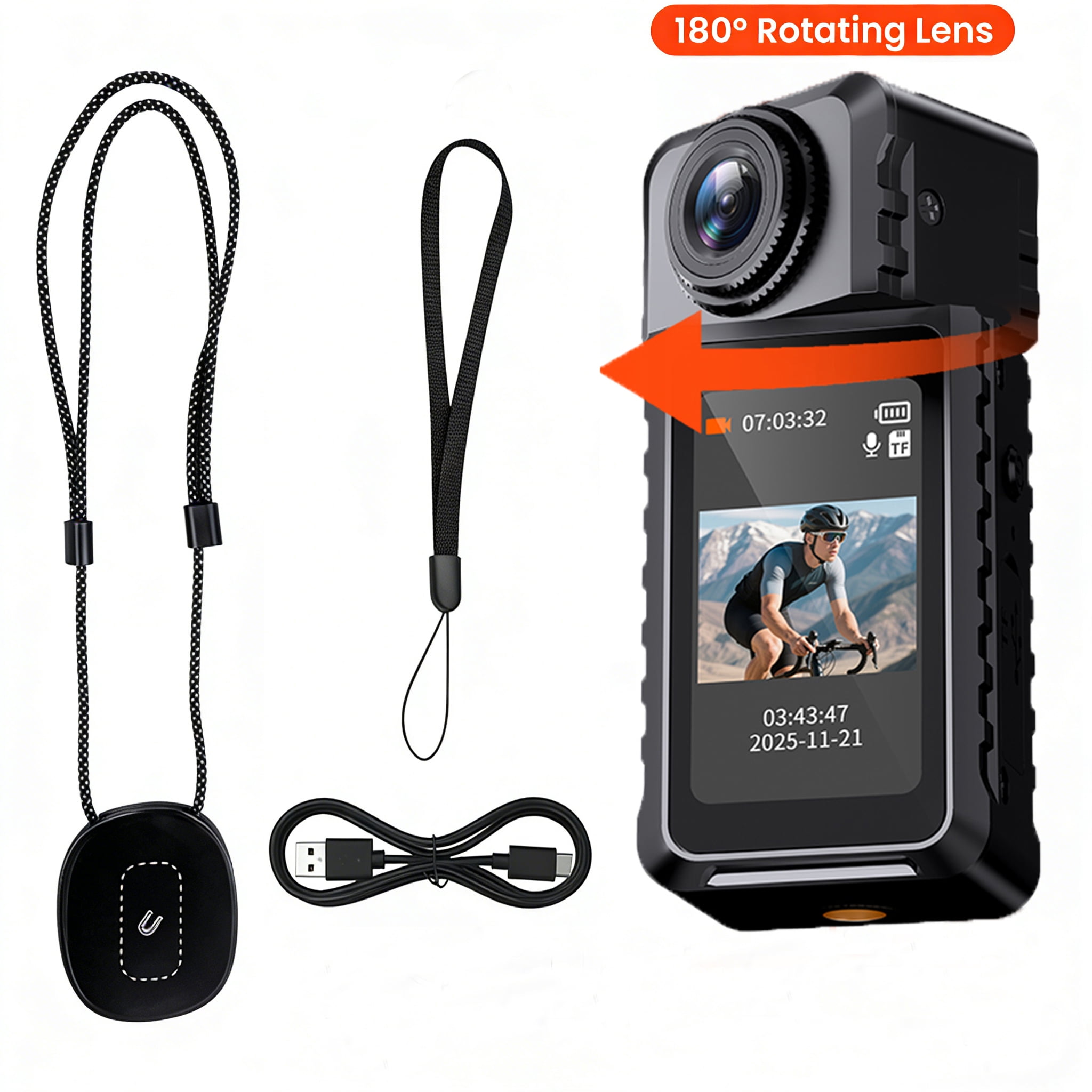 Thumb Action Camera,1080P Pocket Video Recorder with 180° Rotating Lens,Thumb Size Wearable Body Camera with Screen,Portable Camera for Outdoor,Cycling, Vlog, Travel