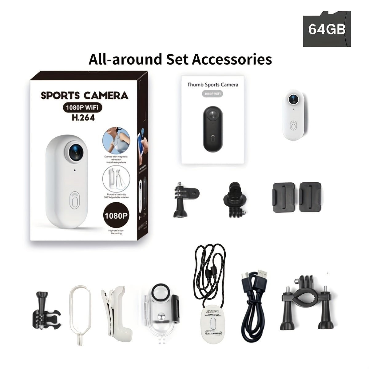 Thumb Action Camera, Small Size With Spring Clip, 4K Portable Video ...