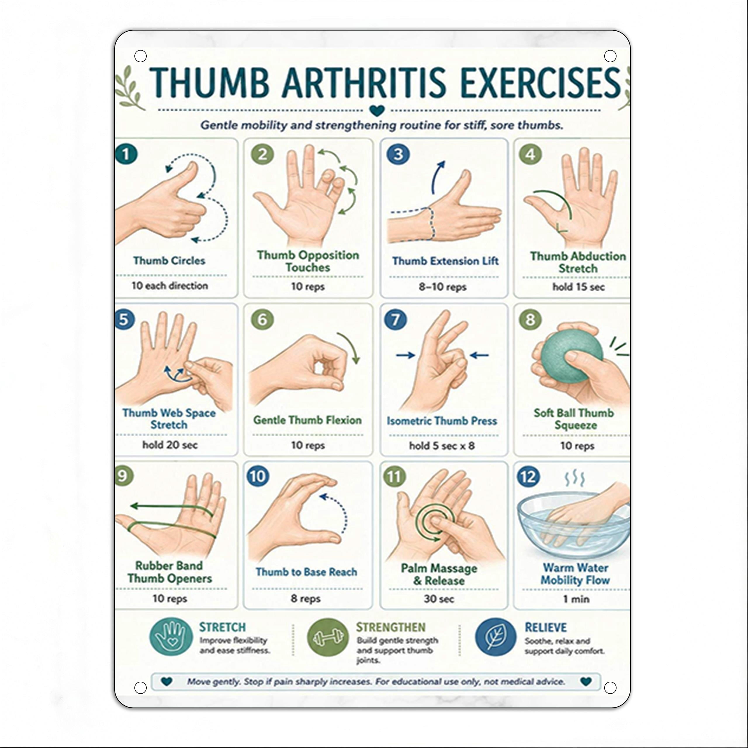 Thumb Exercise Chart Metal Tin Sign for Hand Mobility Guide, Thumb ...