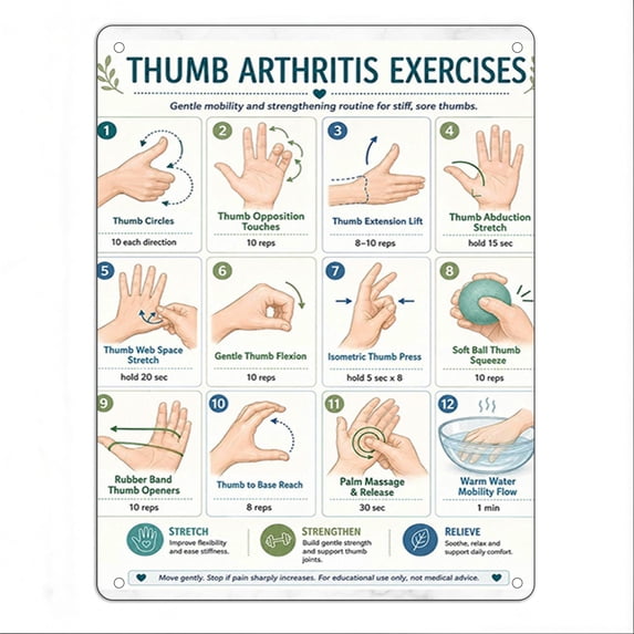 Thumb Exercise Chart Metal Tin Sign for Hand Mobility Guide, Thumb ...