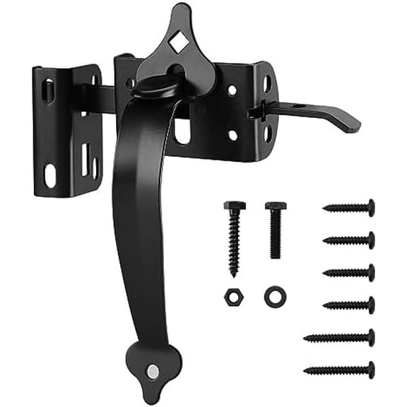 Thumb Gate Latch Heavy Duty,Self Locking Door Latches and 9" Handle Kit,Steel Gate Lock Hardware for Wooden/Vinyl Fence Swing Outdoor Gate,Black with Screw$$Tools & Hardware Other