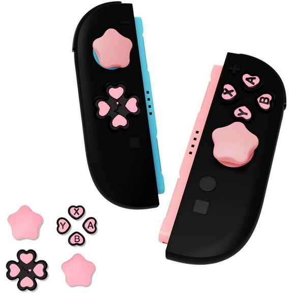 Thumb Grips for Switch 2 (2025) – 7pcs Pink Silicone Joystick Caps and Button Covers, Joycon Grip Button Stick Cover(Black Pink